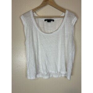 Veronica Beard XS Arion Tank Top Muscle Tee White Slub Knit 100% Linen modern